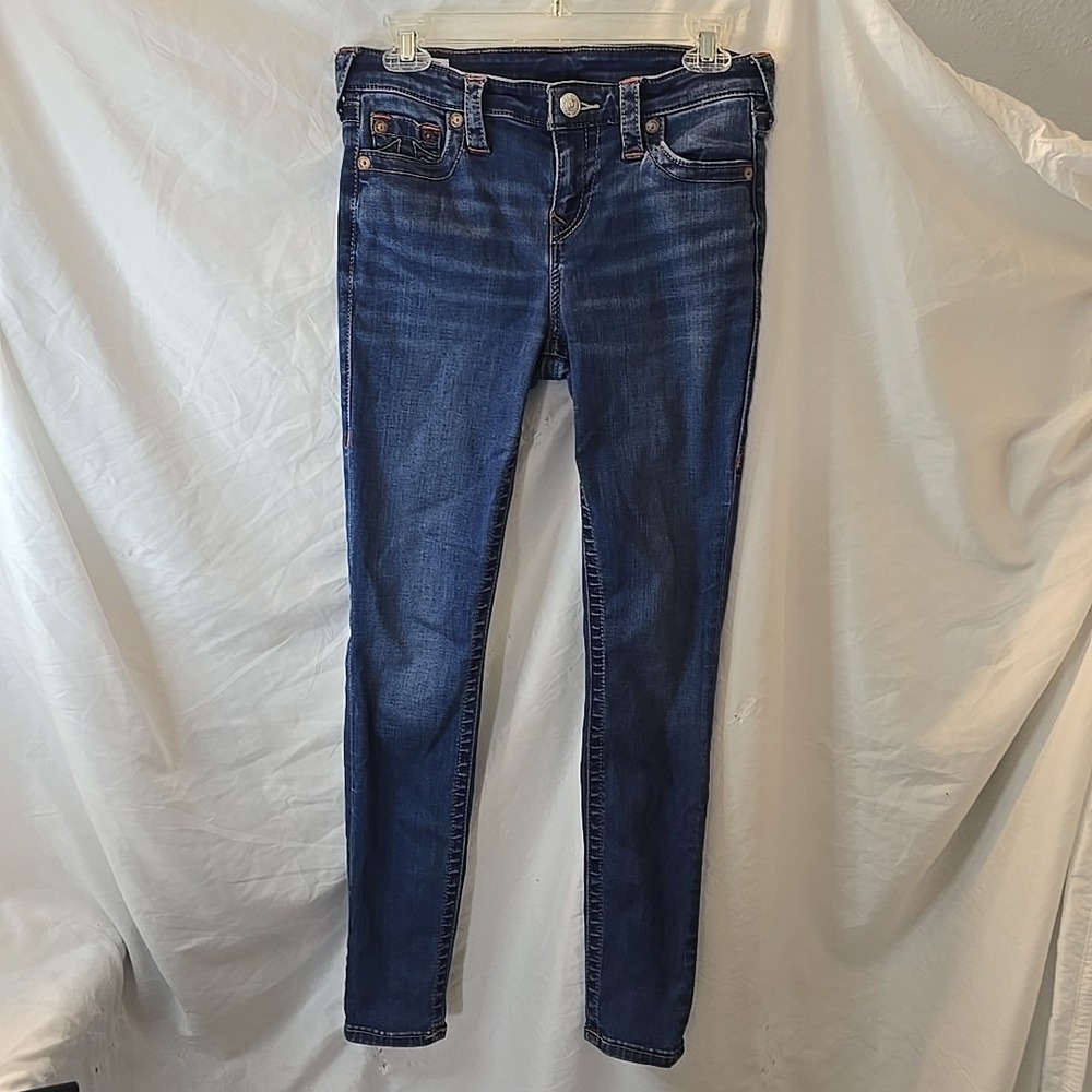 True Religion Halle Mid Rise Super Skinny Dark Wash Denim Jeans Size 29